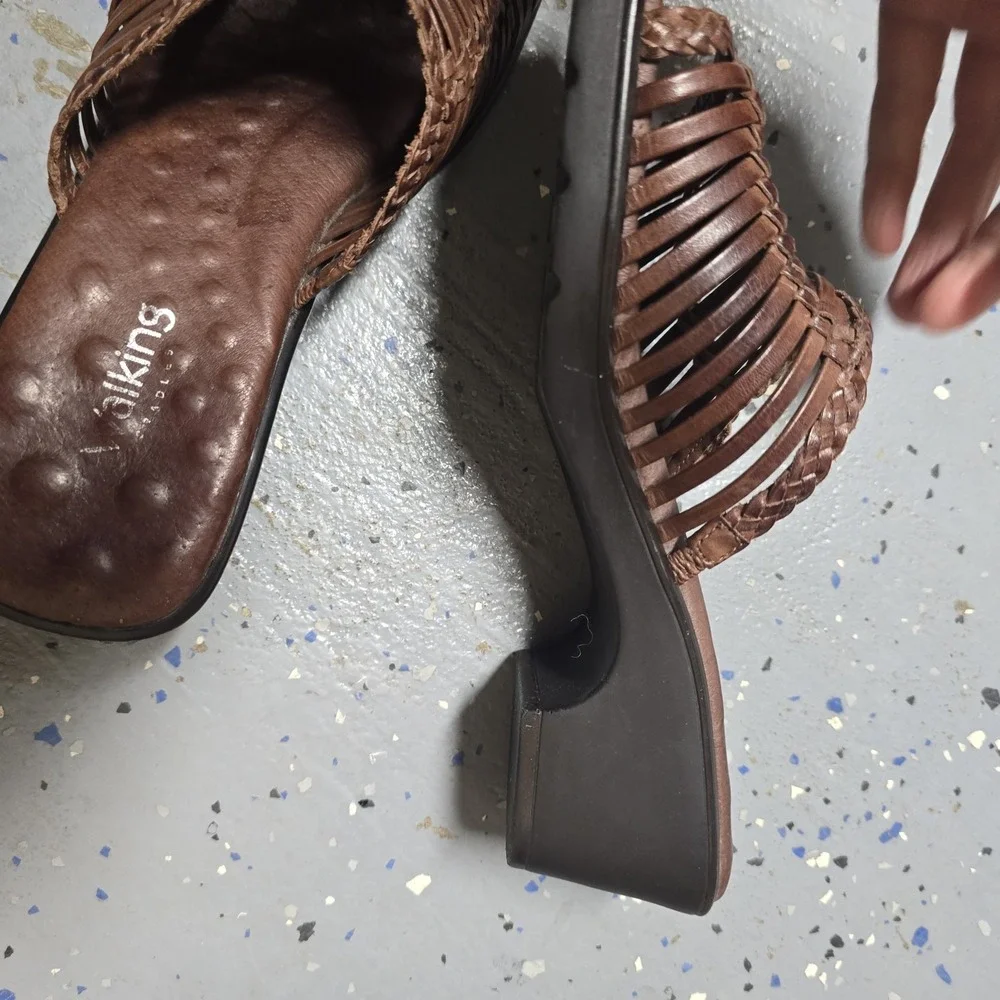 Walking Cradles Women's Brown Leather Woven Slide‎ Sandals Comfort Wedges Size9
